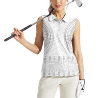 Niue White Sunday Women Sleeveless Polo Shirt Tapu Fanau Ia Puakenikeni Hiapo Pattern - Polynesian Pride