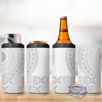 Niue White Sunday 4 in 1 Can Cooler Tumbler Half Hiapo Pattern Vibes - Polynesian Pride