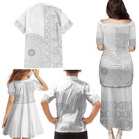 Niue White Sunday Family Matching Puletasi and Hawaiian Shirt Half Hiapo Pattern Vibes - Polynesian Pride