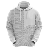 Niue White Sunday Hoodie Half Hiapo Pattern Vibes - Polynesian Pride