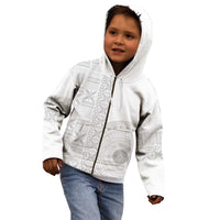 Niue White Sunday Kid Hoodie Half Hiapo Pattern Vibes - Polynesian Pride