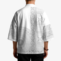 Niue White Sunday Kimono Half Hiapo Pattern Vibes - Polynesian Pride
