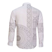 Niue White Sunday Long Sleeve Button Shirt Half Hiapo Pattern Vibes - Polynesian Pride