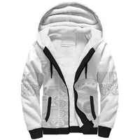 Niue White Sunday Sherpa Hoodie Half Hiapo Pattern Vibes - Polynesian Pride