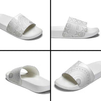 Niue White Sunday Slide Sandals Half Hiapo Pattern Vibes - Polynesian Pride