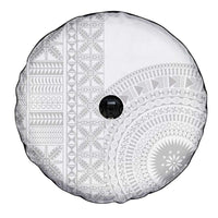 Niue White Sunday Spare Tire Cover Half Hiapo Pattern Vibes - Polynesian Pride