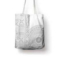 Niue White Sunday Tote Bag Half Hiapo Pattern Vibes - Polynesian Pride