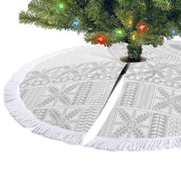 Niue White Sunday Tree Skirt Half Hiapo Pattern Vibes - Polynesian Pride