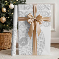 Niue White Sunday Wrapping Paper Half Hiapo Pattern Vibes - Polynesian Pride