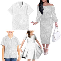 Tapu Fanau Ia Niue Family Matching Off The Shoulder Long Sleeve Dress and Hawaiian Shirt Happy White Sunday Unique Hiapo - Polynesian Pride
