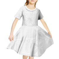 Tapu Fanau Ia Niue Kid Short Sleeve Dress Happy White Sunday Unique Hiapo - Polynesian Pride