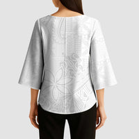 Tapu Fanau Ia Niue Kimono Sleeve Blouse Happy White Sunday Unique Hiapo - Polynesian Pride