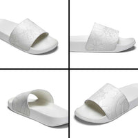 Tapu Fanau Ia Niue Slide Sandals Happy White Sunday Unique Hiapo - Polynesian Pride