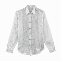 Tapu Fanau Ia Niue Women Casual Shirt Happy White Sunday Unique Hiapo - Polynesian Pride