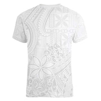 Tapu Fanau Ia Niue Women V-Neck T-Shirt Happy White Sunday Unique Hiapo - Polynesian Pride