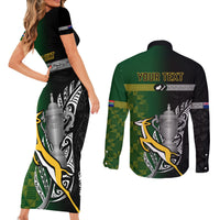 Personalised New Zealand and South Africa Rugby Couples Matching Short Sleeve Bodycon Dress and Long Sleeve Button Shirt 2023 World Cup Final All Black Springboks Together LT14 - Polynesian Pride