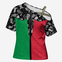 Vanuatu Cowboy Cross Shoulder Shirt Cowboy Symbols Split Stylized - Polynesian Pride