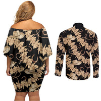 Vanuatu Cowboy Couples Matching Off Shoulder Short Dress and Long Sleeve Button Shirt Seamless Straw Hats Hibiscus - Polynesian Pride