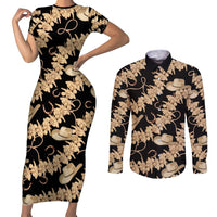 Vanuatu Cowboy Couples Matching Short Sleeve Bodycon Dress and Long Sleeve Button Shirt Seamless Straw Hats Hibiscus - Polynesian Pride