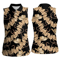 Vanuatu Cowboy Women Sleeveless Polo Shirt Seamless Straw Hats Hibiscus - Polynesian Pride