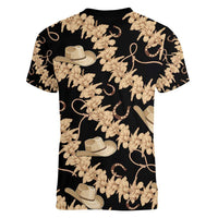 Vanuatu Cowboy Women V-Neck T-Shirt Seamless Straw Hats Hibiscus - Polynesian Pride