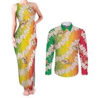 Vanuatu Cowboy Couples Matching Tank Maxi Dress and Long Sleeve Button Shirt Straw Hats Hibiscus With Sand Drawing - Polynesian Pride