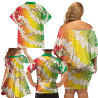 Vanuatu Cowboy Family Matching Off Shoulder Short Dress and Hawaiian Shirt Straw Hats Hibiscus With Sand Drawing - Polynesian Pride