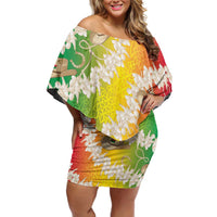 Vanuatu Cowboy Off Shoulder Short Dress Straw Hats Hibiscus With Sand Drawing - Polynesian Pride