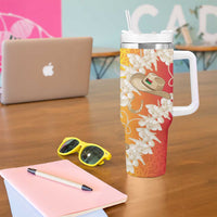 Vanuatu Cowboy Tumbler With Handle Straw Hats Hibiscus With Sand Drawing - Polynesian Pride