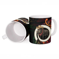 Vanuatu Boar Cowboy Ceramic Mug Tusk Gradient Polynesian Pattern - Polynesian Pride
