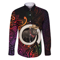 Vanuatu Boar Cowboy Family Matching Short Sleeve Bodycon Dress and Hawaiian Shirt Tusk Gradient Polynesian Pattern - Polynesian Pride