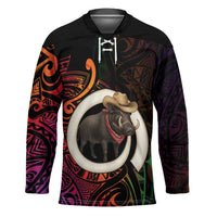 Vanuatu Boar Cowboy Hockey Jersey Tusk Gradient Polynesian Pattern LT14 Unisex Black - Polynesian Pride