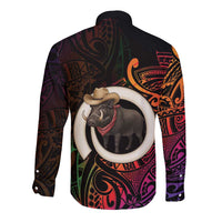 Vanuatu Boar Cowboy Long Sleeve Button Shirt Tusk Gradient Polynesian Pattern - Polynesian Pride