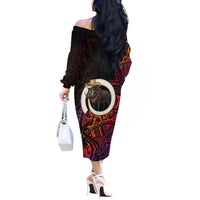 Vanuatu Boar Cowboy Off The Shoulder Long Sleeve Dress Tusk Gradient Polynesian Pattern - Polynesian Pride