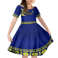 Personalised Fiji Natabua High School Family Matching Puletasi Dress and Hawaiian Shirt Fijian Tapa Pattern LT14 Daughter's Dress Blue - Polynesian Pride
