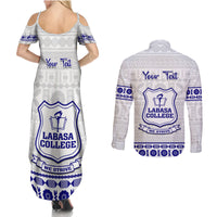 Personalised Fiji Labasa College Couples Matching Summer Maxi Dress and Long Sleeve Button Shirt Fijian Tapa Pattern LT14 - Polynesian Pride