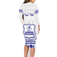 Personalised Fiji Labasa College Family Matching Long Sleeve Bodycon Dress and Hawaiian Shirt Fijian Tapa Pattern LT14 - Polynesian Pride