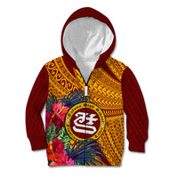Personalised Tafuna High School Kid Hoodie American Samoa Schools Polynesian Tropical Flowers LT14 Zip Hoodie Maroon - Polynesian Pride