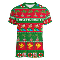 Personalised Hawaii Christmas Women V Neck T Shirt Mele Kalikimaka LT14 Female Green - Polynesian Pride