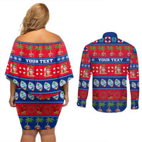 Personalised Guam Christmas Couples Matching Off Shoulder Short Dress and Long Sleeve Button Shirt Felis Pasgua LT14 - Polynesian Pride