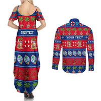 Personalised Guam Christmas Couples Matching Summer Maxi Dress and Long Sleeve Button Shirt Felis Pasgua LT14 - Polynesian Pride