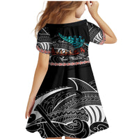 Personalised New Zealand Waka Family Matching Mermaid Dress and Hawaiian Shirt Aotearoa Maori Silver Fern Pattern LT14 - Polynesian Pride