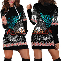 Personalised New Zealand Waka Hoodie Dress Aotearoa Maori Silver Fern Pattern LT14 - Polynesian Pride