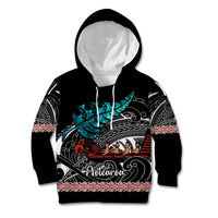Personalised New Zealand Waka Kid Hoodie Aotearoa Maori Silver Fern Pattern LT14 Hoodie Black - Polynesian Pride