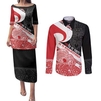 Toitu Te Tiriti Me Te Whakaputanga Couples Matching Puletasi and Long Sleeve Button Shirt Maori Wahaika With Haka Face