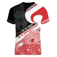 Toitu Te Tiriti Me Te Whakaputanga Women V-Neck T-Shirt Maori Wahaika With Haka Face