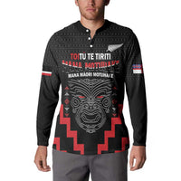 Personalised Toitu Te Tiriti Mana Maori Motuhake Button Sweatshirt Aotearoa Haka Face Mix Poutama Art