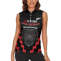 Personalised Toitu Te Tiriti Mana Maori Motuhake Women Sleeveless Polo Shirt Aotearoa Haka Face Mix Poutama Art