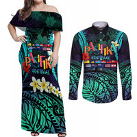 Personalised Pasifika Festival Auckland Couples Matching Off Shoulder Maxi Dress and Long Sleeve Button Shirt 2024 Pacific Islands Polynesian Pattern LT14 Purple - Polynesian Pride