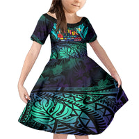 Personalised Pasifika Festival Auckland Family Matching Mermaid Dress and Hawaiian Shirt 2024 Pacific Islands Polynesian Pattern LT14 Daughter's Dress Purple - Polynesian Pride